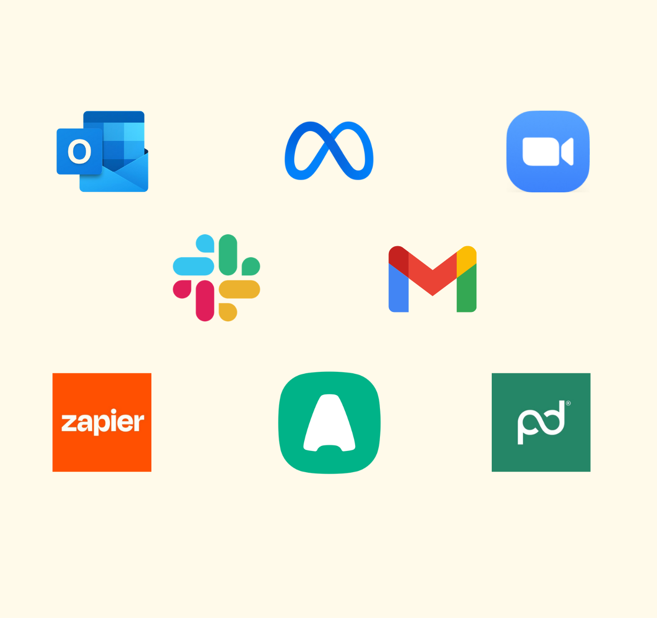 Integrations - Outlook, Meta, Zoom, Monday crm, Gmail, Zapier