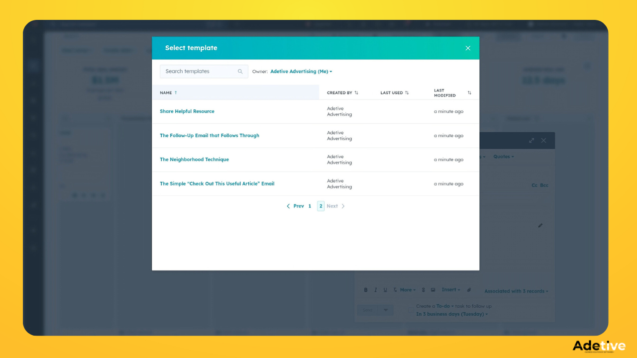 email template for followup using hubspot adetive